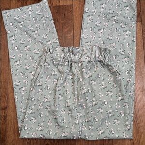 Women's Small Floral Pants High Waisted Spring Sage Green Business Casual